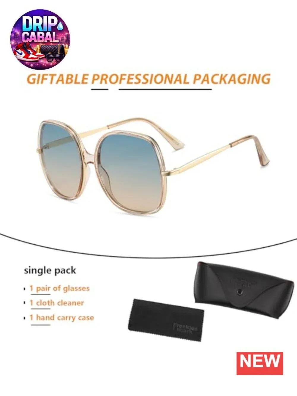Oversized Square Vintage Sunglasses UV400 Plastic Metal Frame